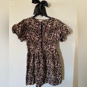 Sim and Sam 100% Cotton Leopard Print Puff Sleeve Mini Dress - Front Ties Size M